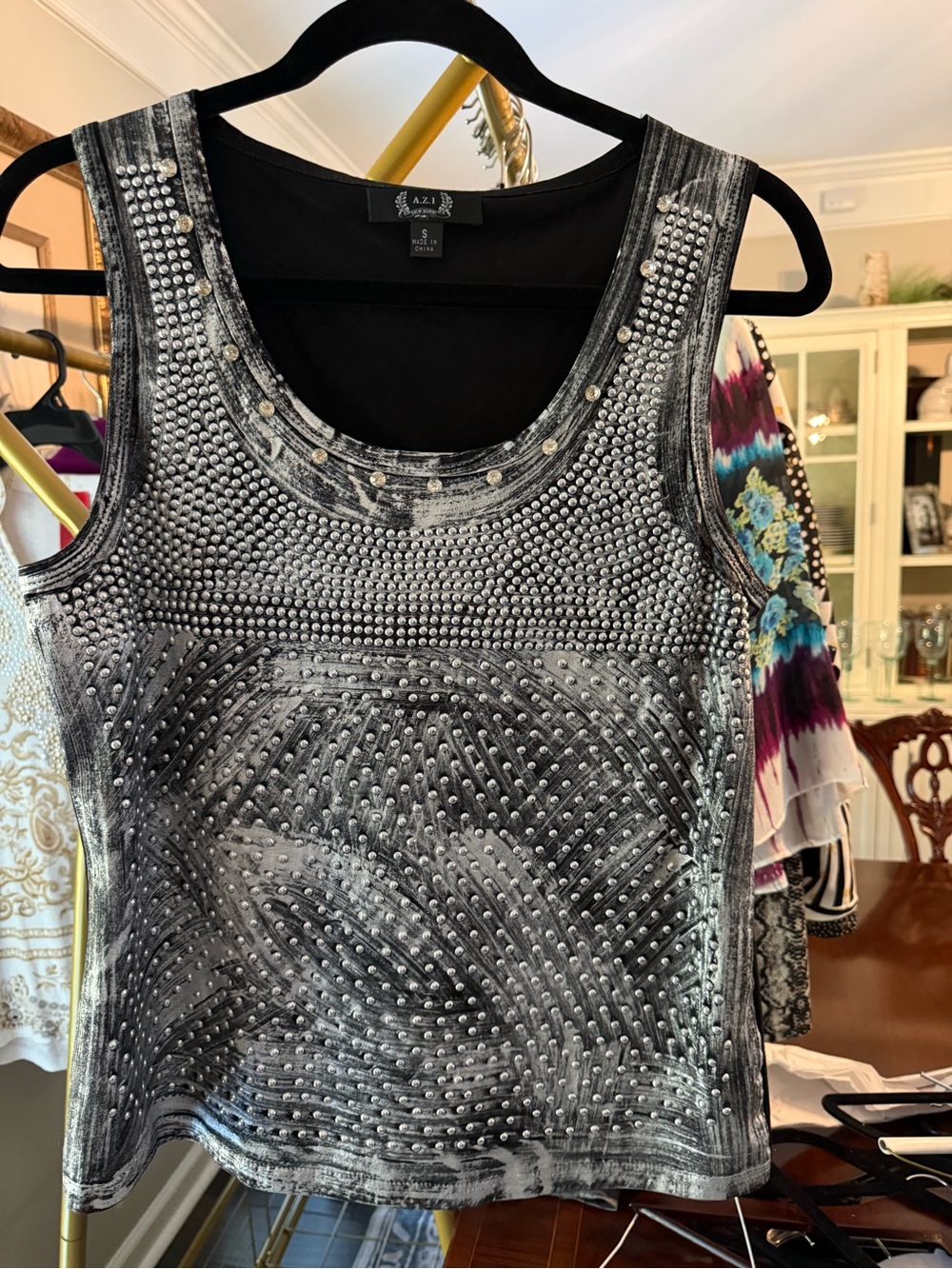 AZI Black Metallic Studded Tank Top